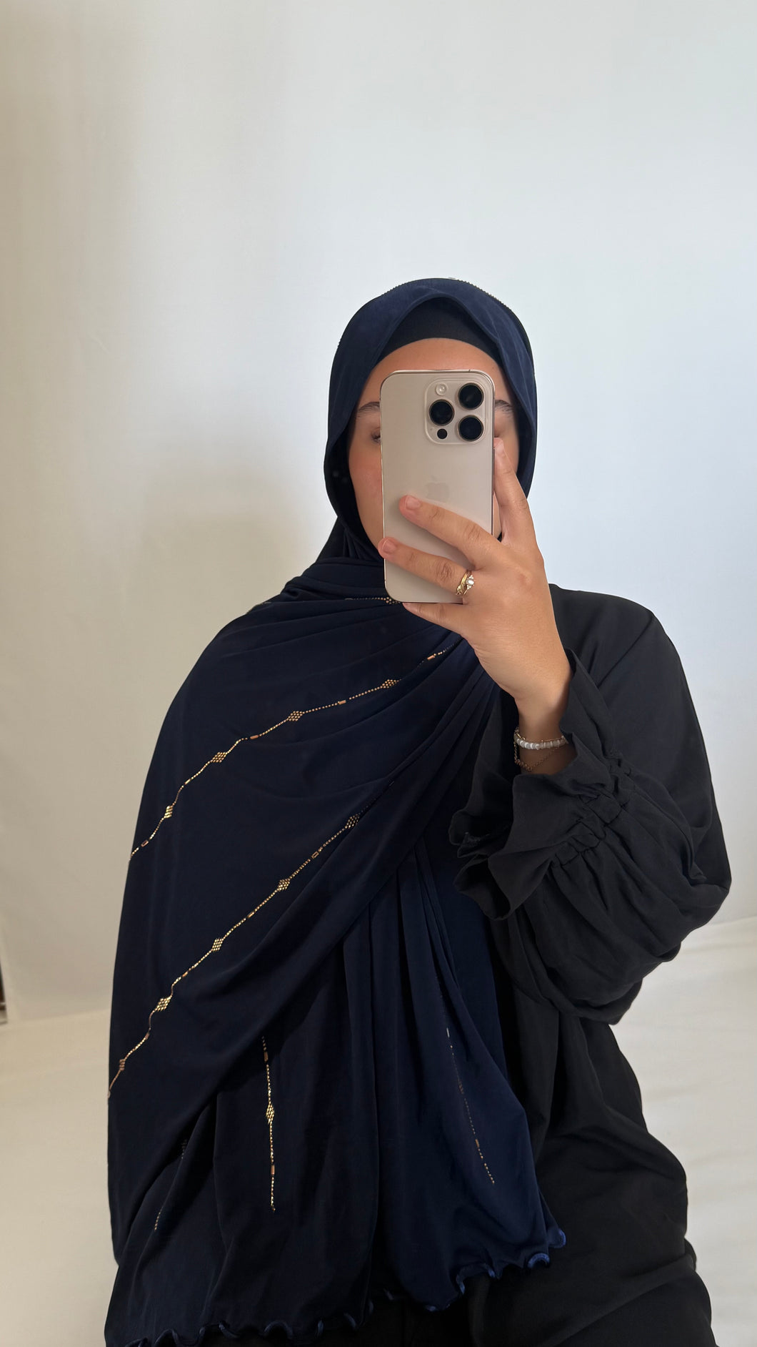 HIJAB JERSEY PREMIUM STRASS ONDULÉ BLEU NUIT