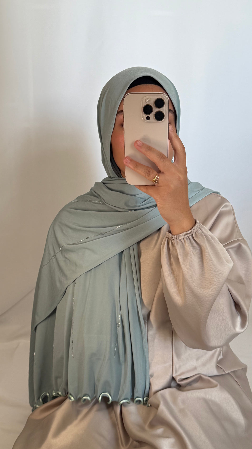 HIJAB JERSEY PREMIUM STRASS ONDULÉ VERT EAU
