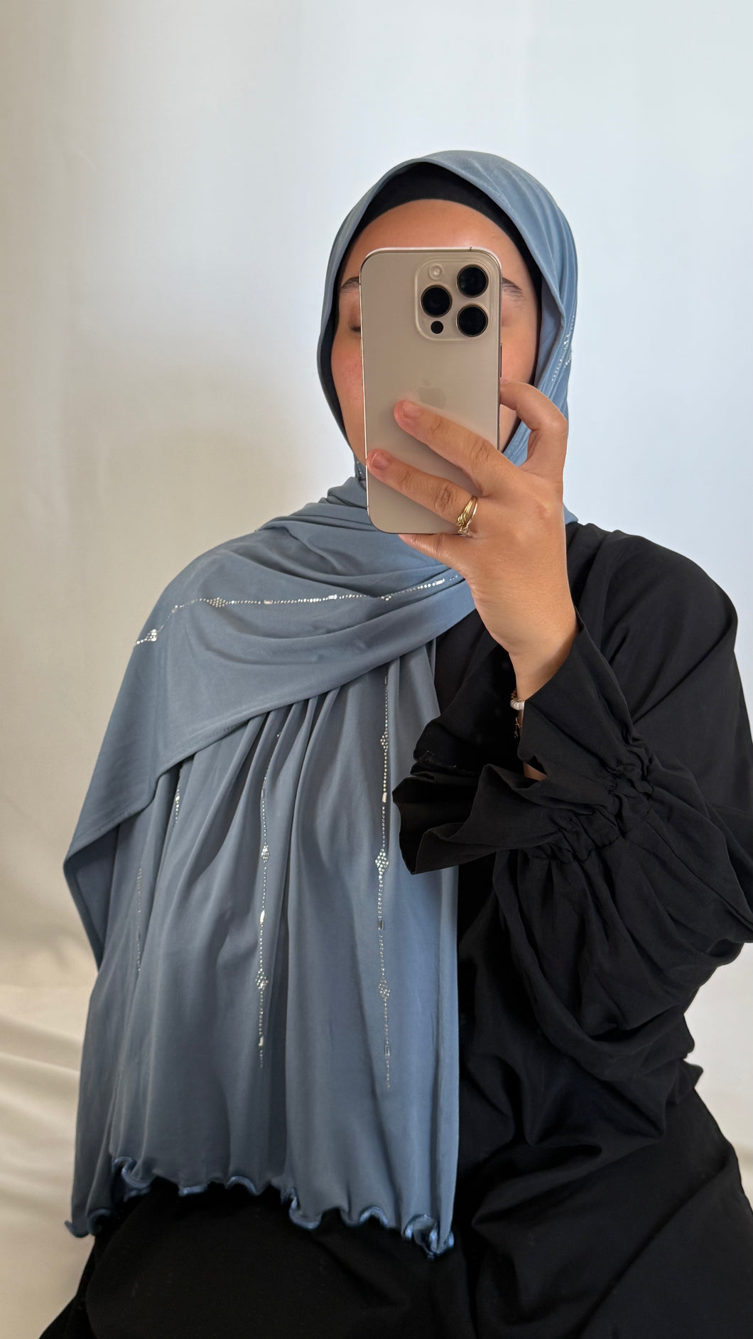HIJAB JERSEY PREMIUM STRASS ONDULÉ BLEU PASTEL