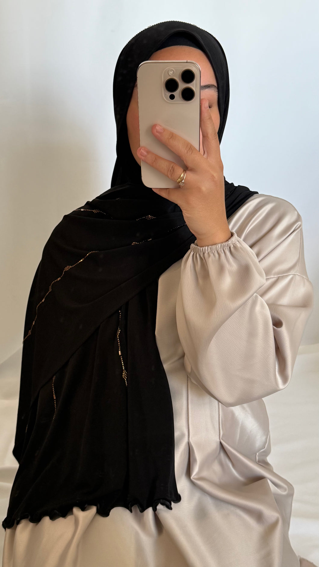 HIJAB JERSEY PREMIUM STRASS ONDULÉ NOIR
